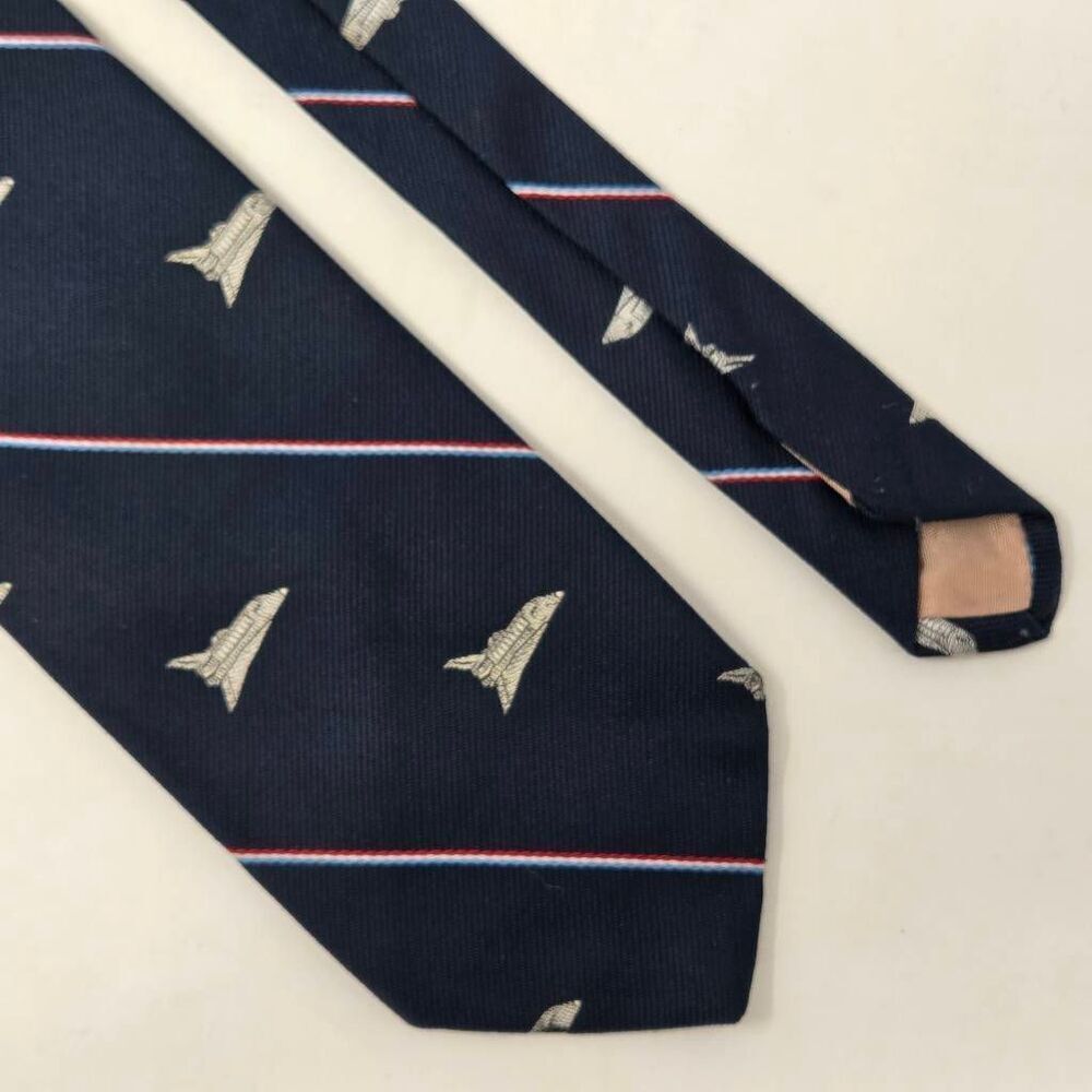 CHARING CROSS NASA SPACE SHUTTLE SILK TIE NAVY BLUE USA STRIPE 3" X 58" VINTAGE